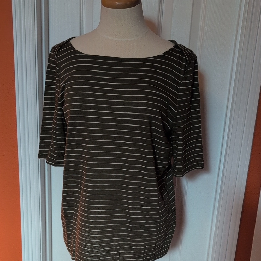 Talbots Brown Striped Short Sleeve Top